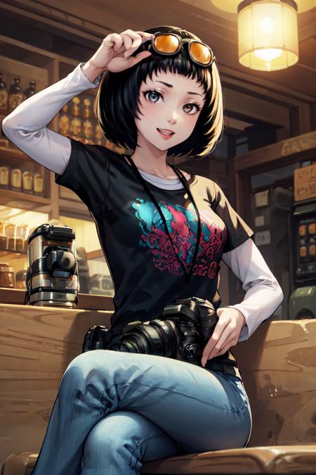 13526-3855942202-masterpiece, best quality, absurdres, 1girl, solo, OhyaIchiko, short hair, bob cut, eyewear on head, black t-shirt, layered slee.png